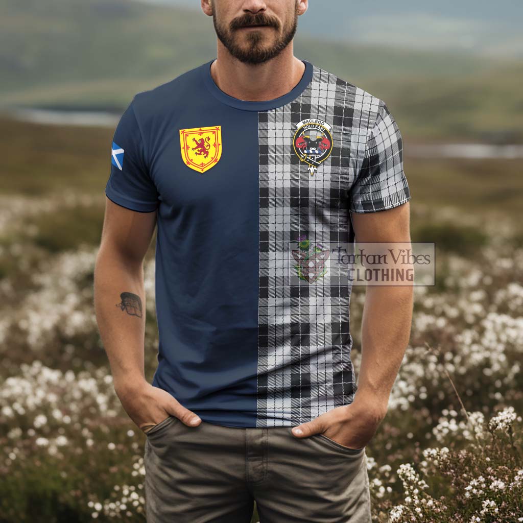 Tartan Vibes Clothing MacLeod Black and White Tartan T-Shirt Alba with Scottish Lion Royal Arm Half Style