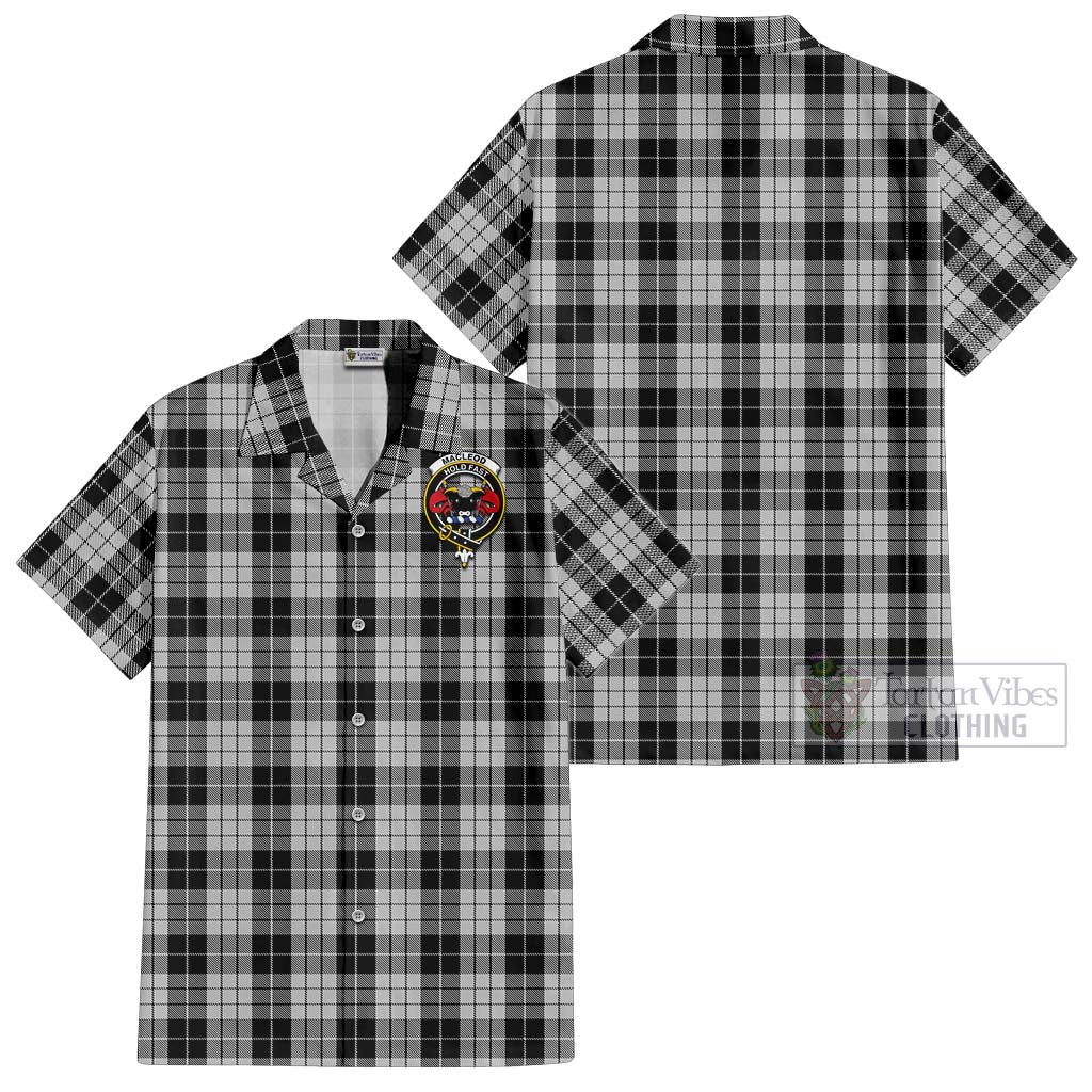 Tartan Vibes Clothing MacLeod Black and White Tartan Cotton Hawaiian Shirt with Family Crest