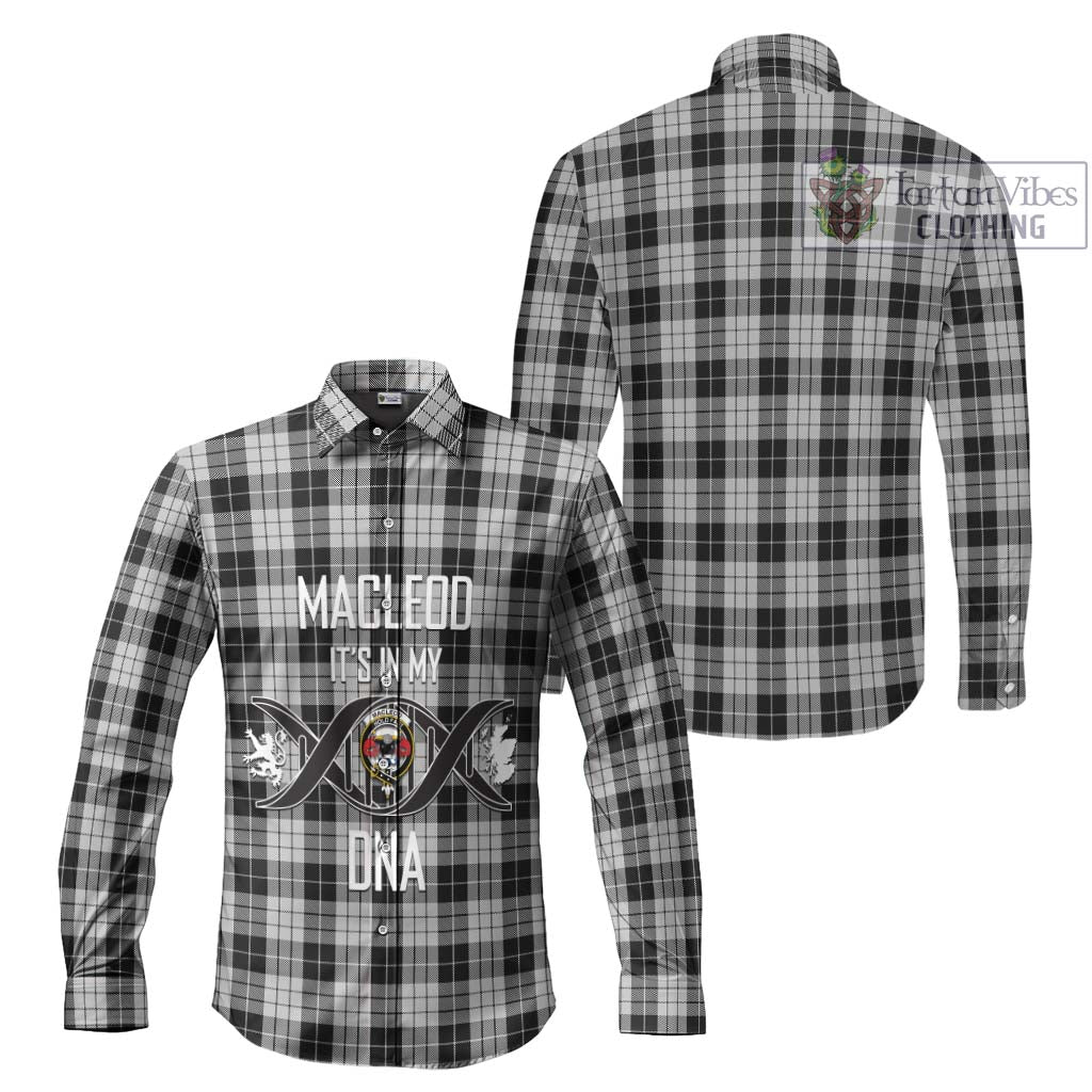 Tartan Vibes Clothing MacLeod Black and White Tartan Long Sleeve Button Shirt with Family Crest DNA In Me Style