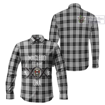 MacLeod Black and White Tartan Long Sleeve Button Shirt with Family Crest DNA In Me Style