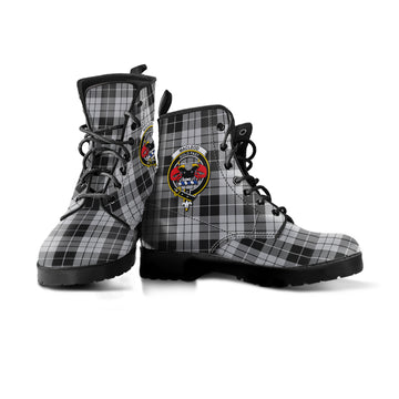 MacLeod Black and White Tartan Leather Boots with Family Crest