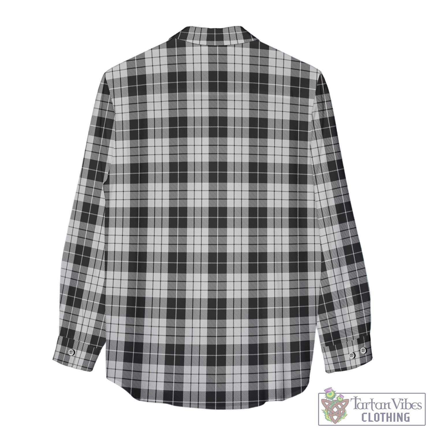 Tartan Vibes Clothing MacLeod Black and White Tartan Womens Casual Shirt with Family Crest