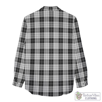 MacLeod Black and White Tartan Women's Casual Shirt with Family Crest