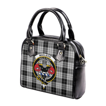 MacLeod Black and White Tartan Shoulder Handbags with Family Crest