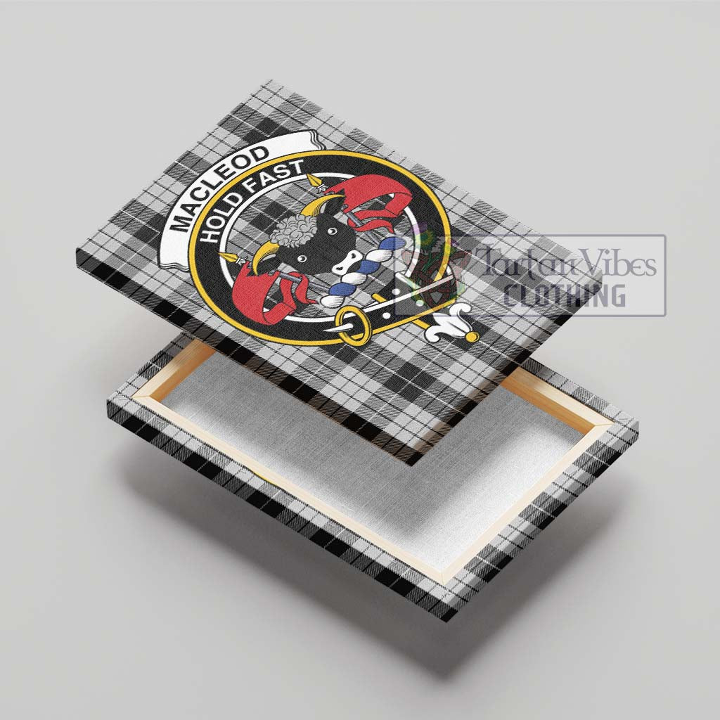 Tartan Vibes Clothing MacLeod Black and White Tartan Canvas Print Wall Art with Family Crest