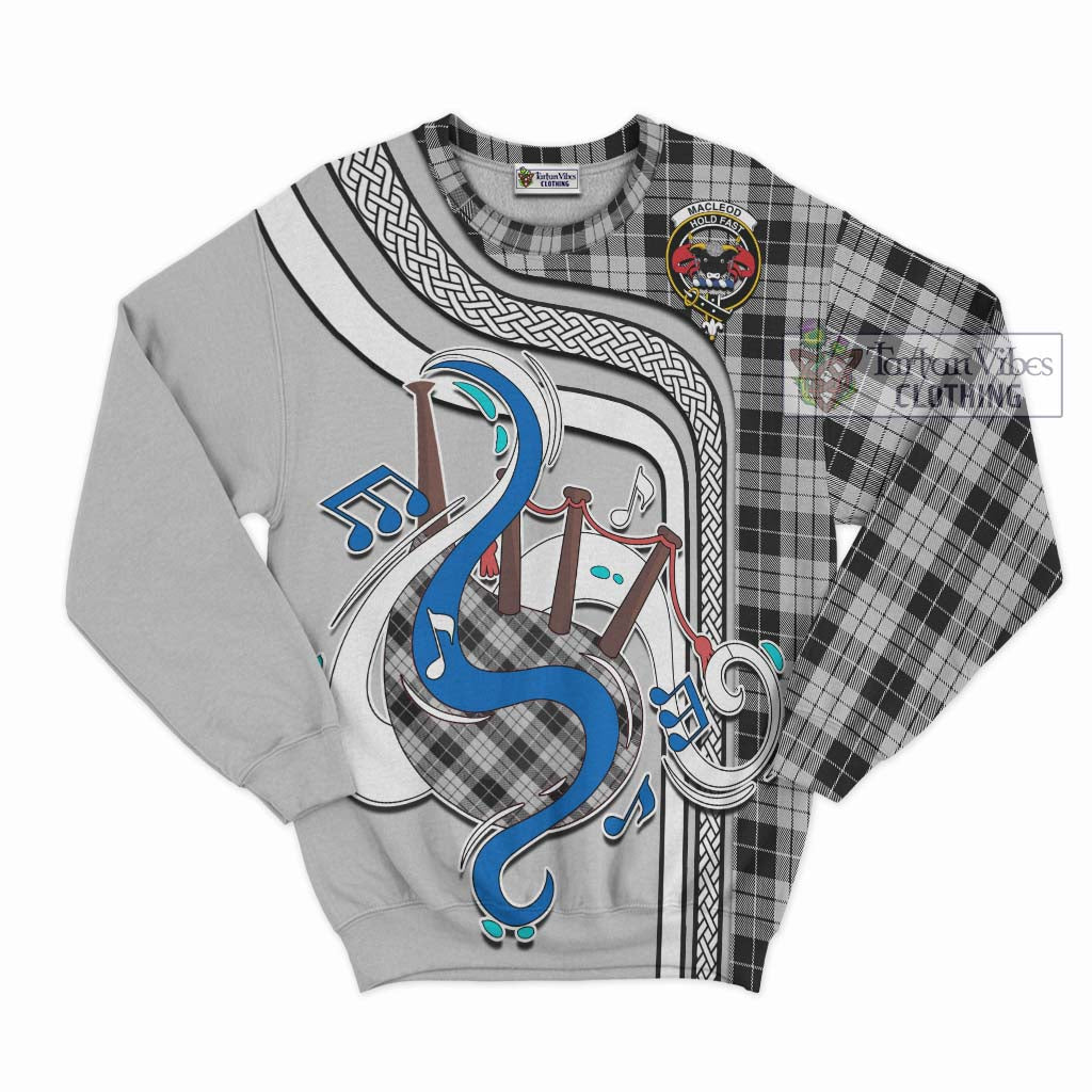 Tartan Vibes Clothing MacLeod Black and White Tartan Sweatshirt with Epic Bagpipe Style