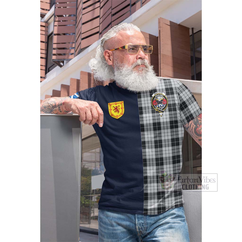 Tartan Vibes Clothing MacLeod Black and White Tartan Cotton T-shirt with Scottish Lion Royal Arm Half Style