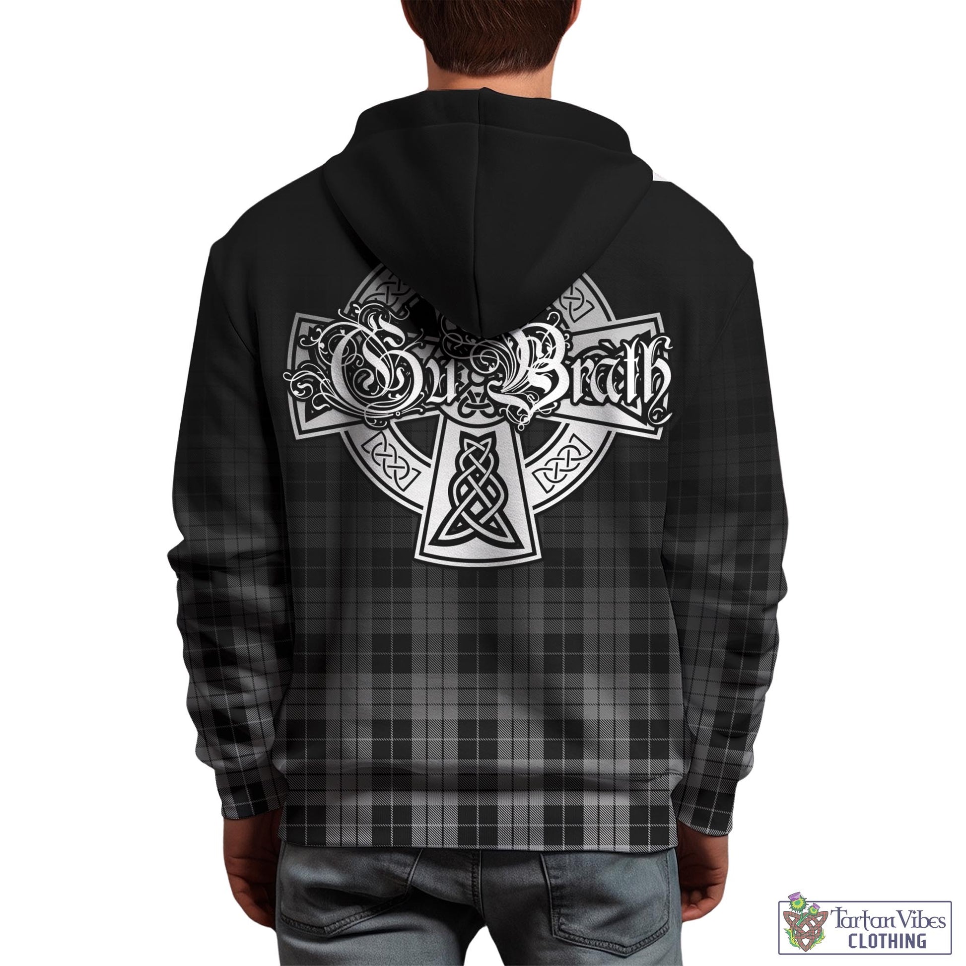 Tartan Vibes Clothing MacLeod Black and White Tartan Hoodie Featuring Alba Gu Brath Family Crest Celtic Inspired