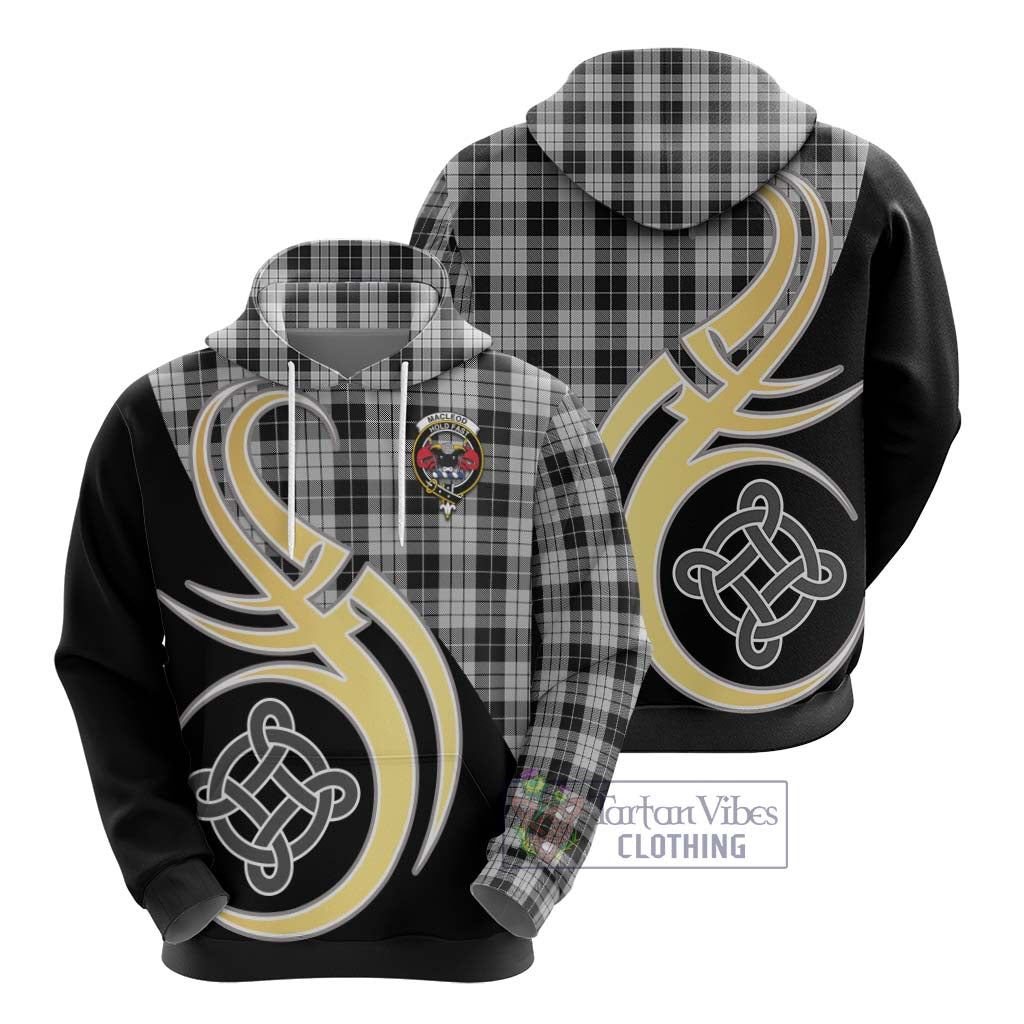 Tartan Vibes Clothing MacLeod Black and White Tartan Hoodie with Family Crest and Celtic Symbol Style