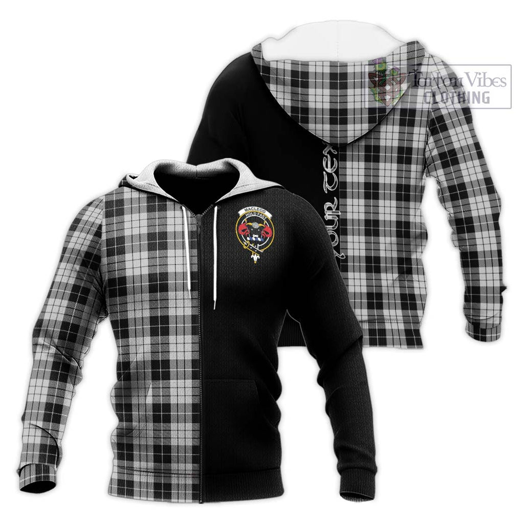 MacLeod Black and White Tartan Knitted Hoodie with Family Crest and Half Of Me Style Unisex Knitted Zip Hoodie - Tartanvibesclothing Shop