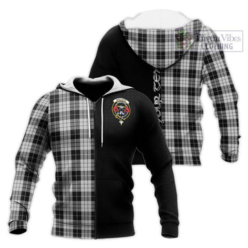 MacLeod Black and White Tartan Knitted Hoodie with Family Crest and Half Of Me Style