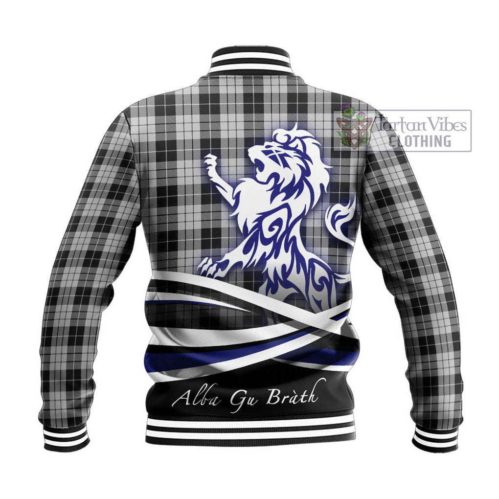 MacLeod Black and White Tartan Baseball Jacket with Alba Gu Brath Regal Lion Emblem - Tartanvibesclothing Shop