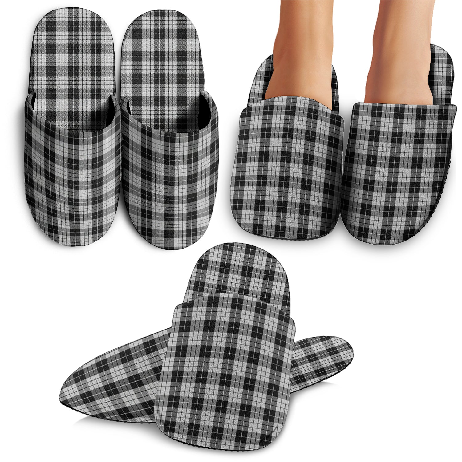 MacLeod Black and White Tartan Home Slippers - Tartanvibesclothing