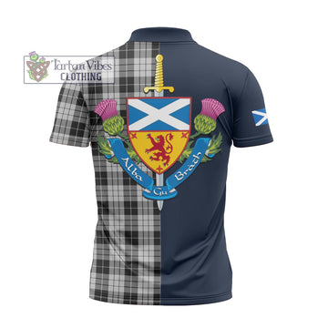 MacLeod Black and White Tartan Zipper Polo Shirt with Scottish Lion Royal Arm Half Style