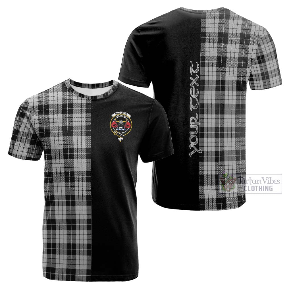 Tartan Vibes Clothing MacLeod Black and White Tartan Cotton T-shirt with Family Crest and Half Of Me Style