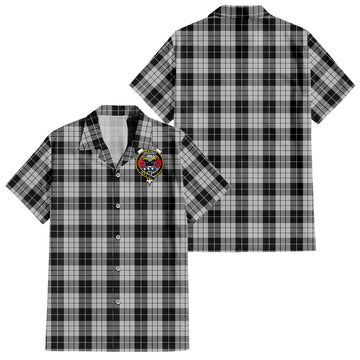 MacLeod Black and White Tartan Short Sleeve Button Down Shirt with Family Crest