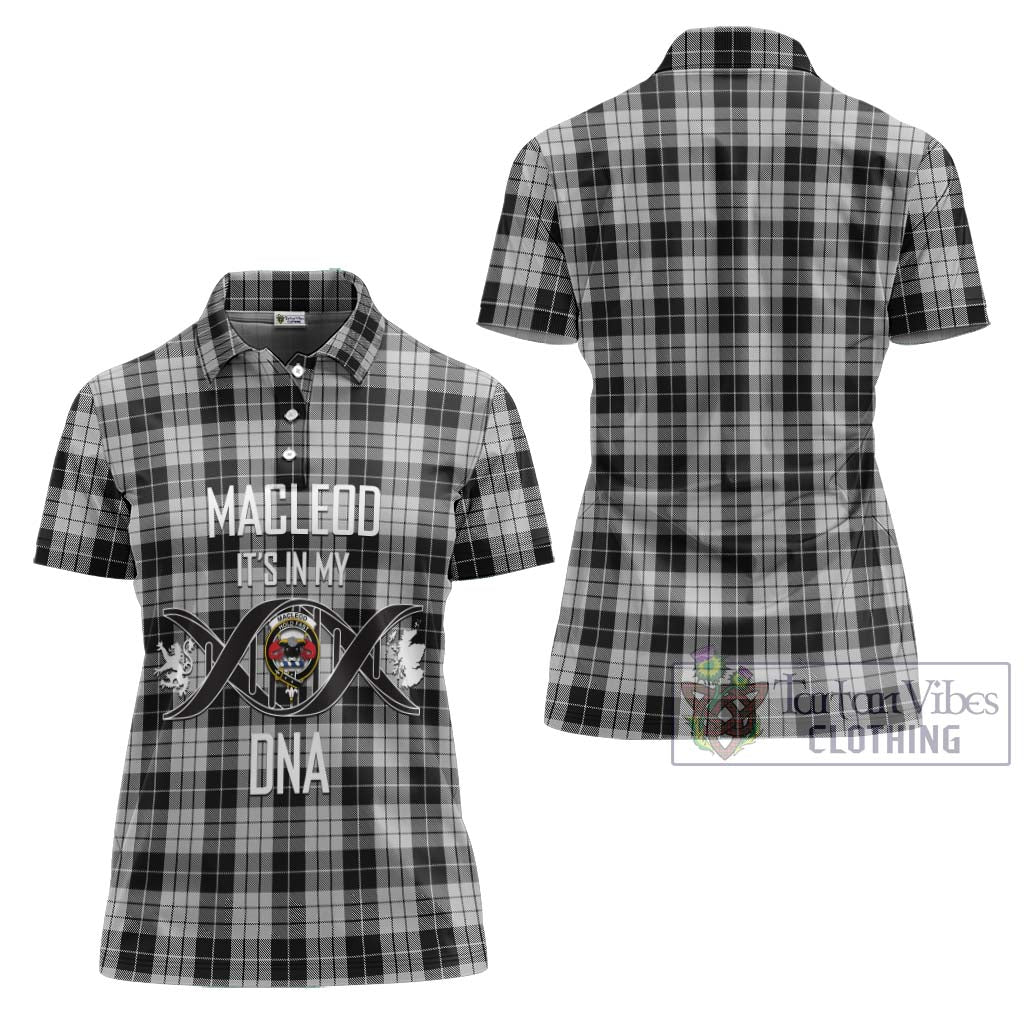 Tartan Vibes Clothing MacLeod Black and White Tartan Women's Polo Shirt with Family Crest DNA In Me Style