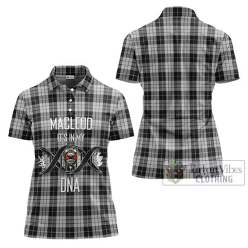 MacLeod Black and White Tartan Women's Polo Shirt with Family Crest DNA In Me Style