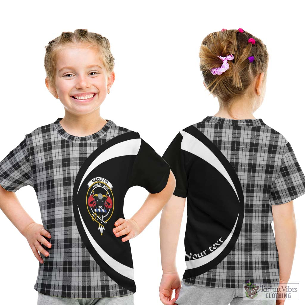 Tartan Vibes Clothing MacLeod Black and White Tartan Kid T-Shirt with Family Crest Circle Style