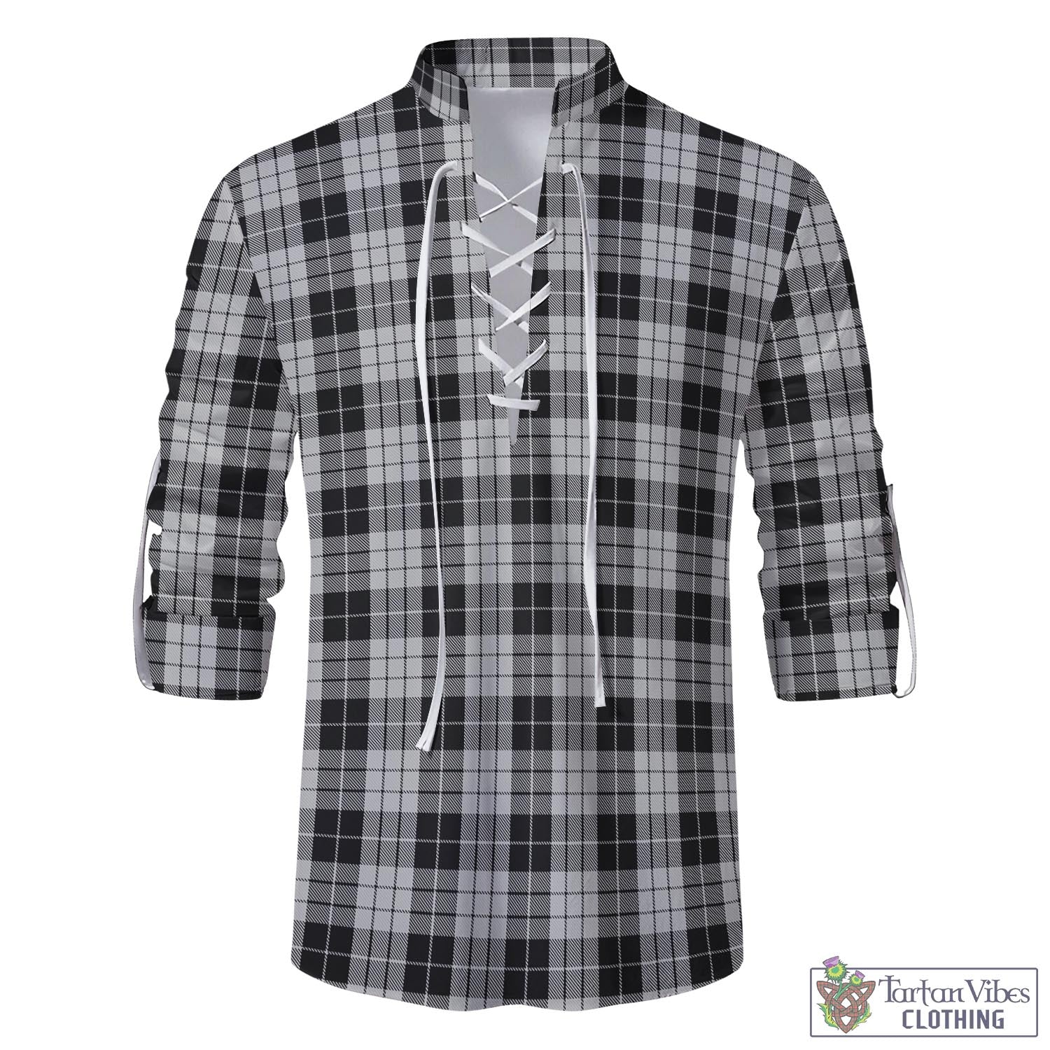 Tartan Vibes Clothing MacLeod Black and White Tartan Men's Scottish Traditional Jacobite Ghillie Kilt Shirt