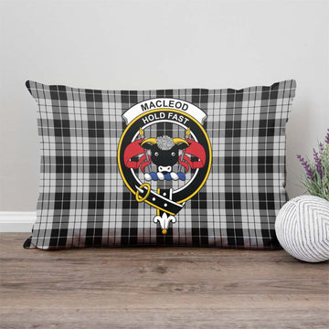 MacLeod Black and White Tartan Pillow Cover with Family Crest