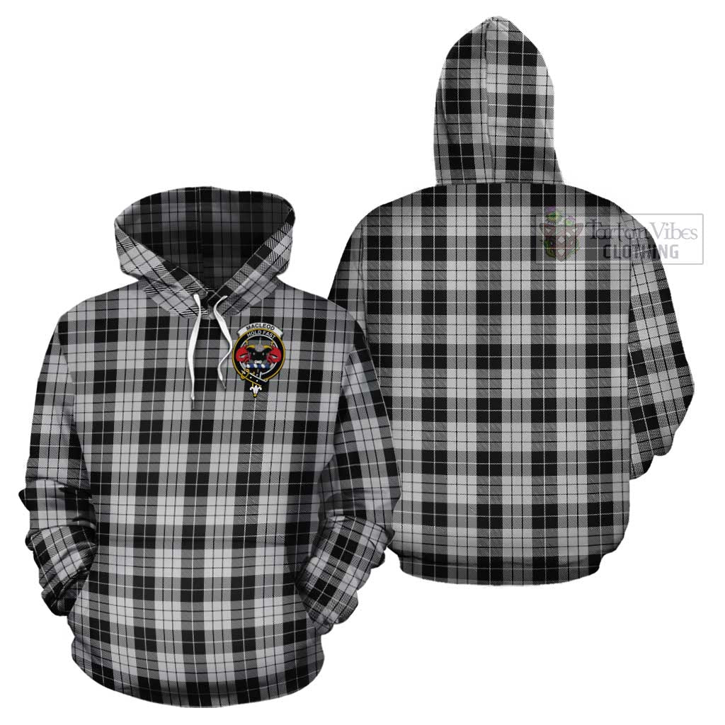 Tartan Vibes Clothing MacLeod Black and White Tartan Cotton Hoodie with Family Crest