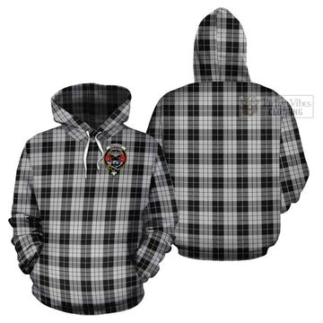 MacLeod Black and White Tartan Cotton Hoodie with Family Crest