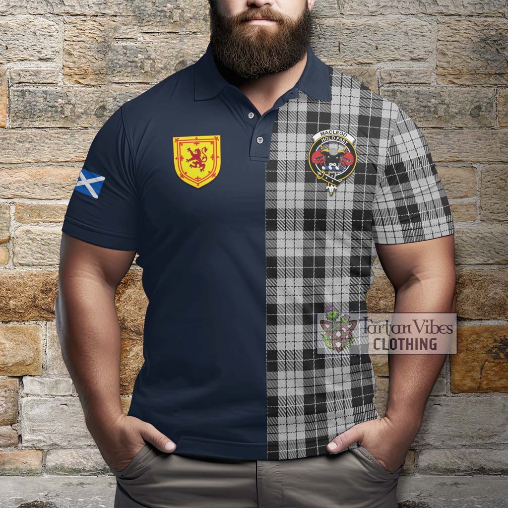 Tartan Vibes Clothing MacLeod Black and White Tartan Polo Shirt with Scottish Lion Royal Arm Half Style