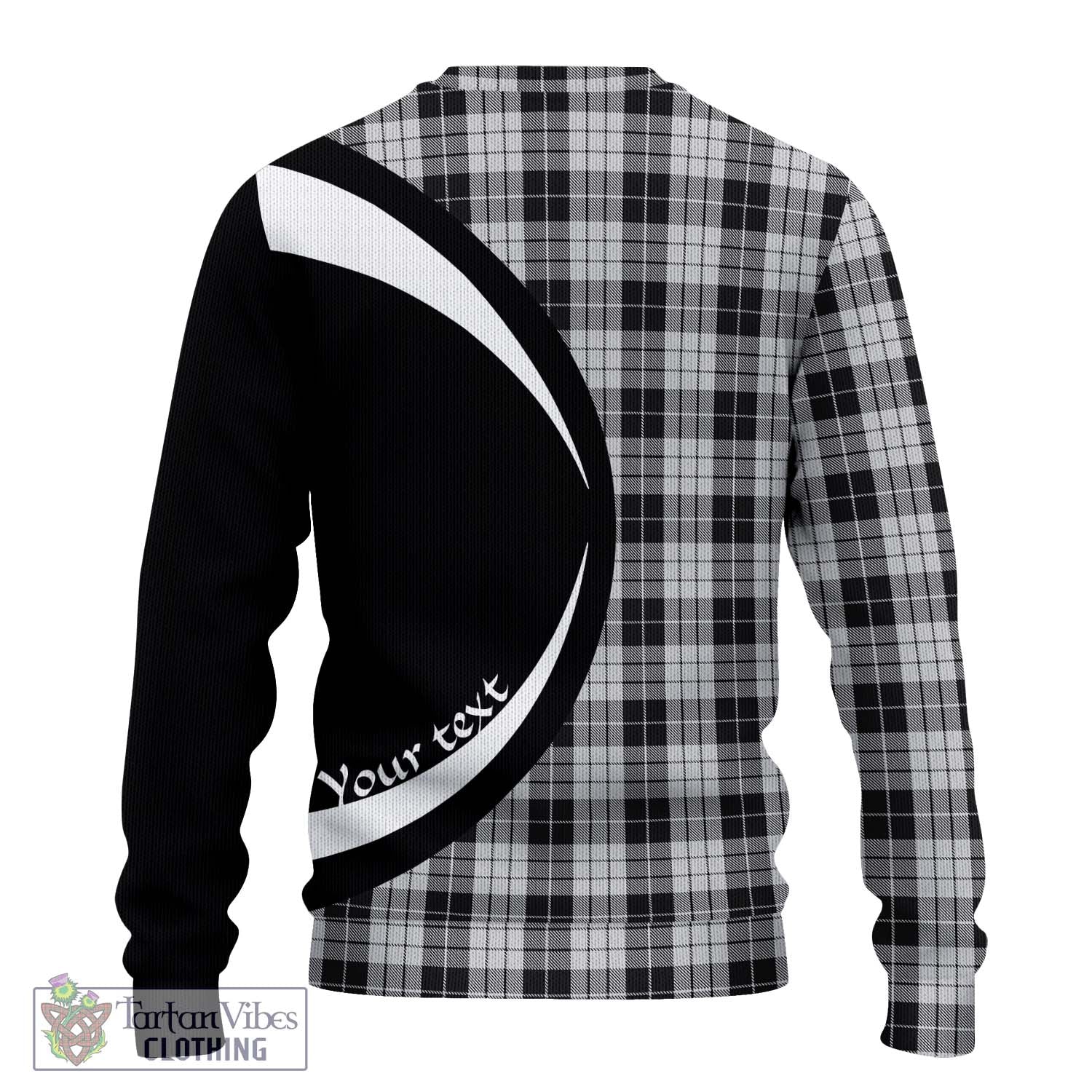 Tartan Vibes Clothing MacLeod Black and White Tartan Knitted Sweater with Family Crest Circle Style