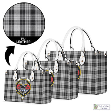 MacLeod Black and White Tartan Luxury Leather Handbags with Family Crest