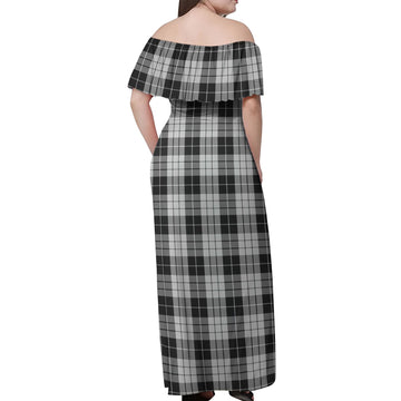 MacLeod Black and White Tartan Off Shoulder Long Dress