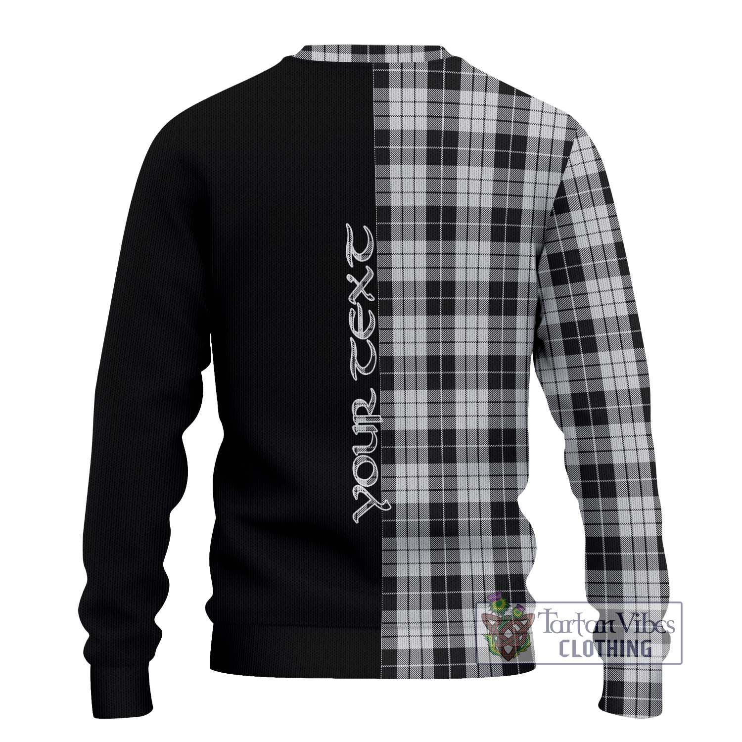 Tartan Vibes Clothing MacLeod Black and White Tartan Knitted Sweater with Family Crest and Half Of Me Style