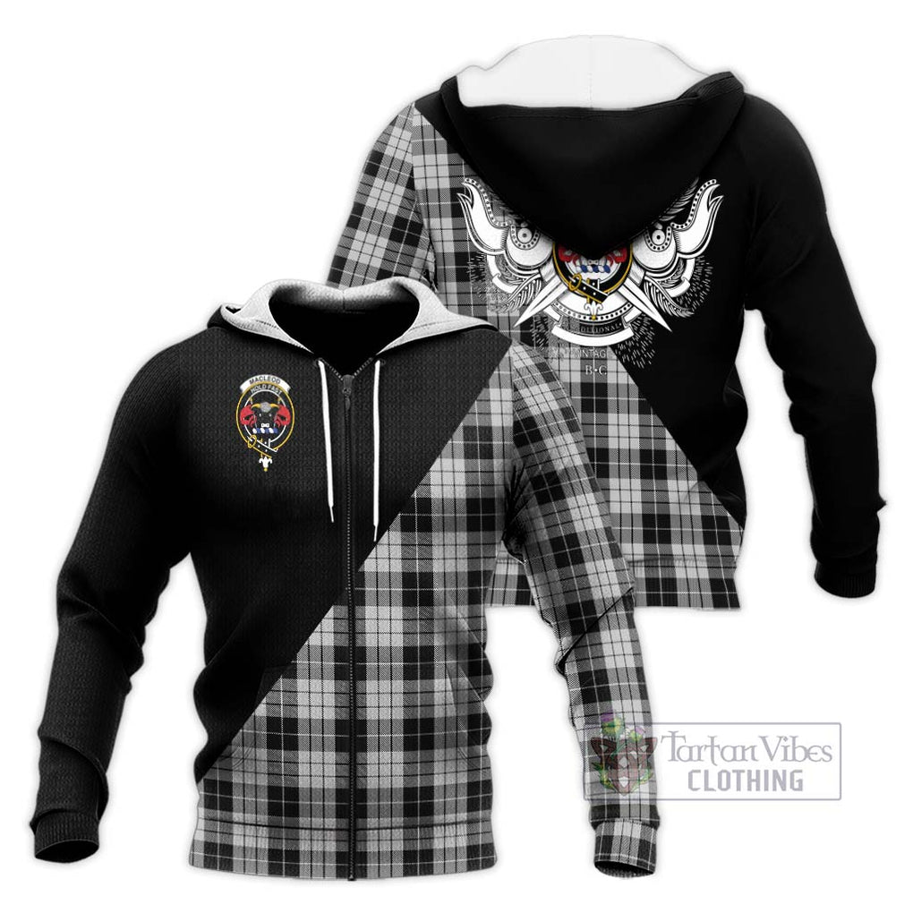 MacLeod Black and White Tartan Knitted Hoodie with Family Crest and Military Logo Style Unisex Knitted Zip Hoodie - Tartanvibesclothing Shop