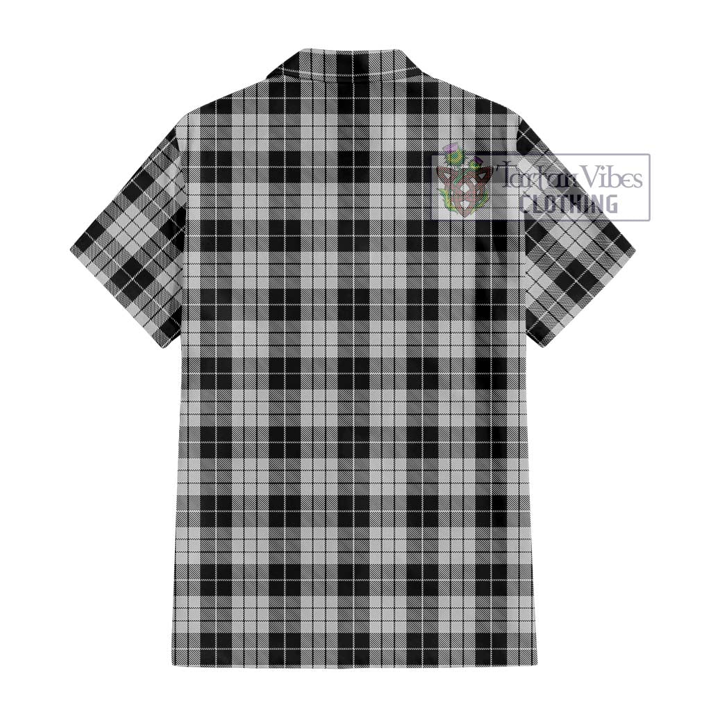 Tartan Vibes Clothing MacLeod Black and White Tartan Short Sleeve Button Shirt with Family Crest DNA In Me Style