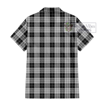 MacLeod Black and White Tartan Short Sleeve Button Shirt with Family Crest DNA In Me Style