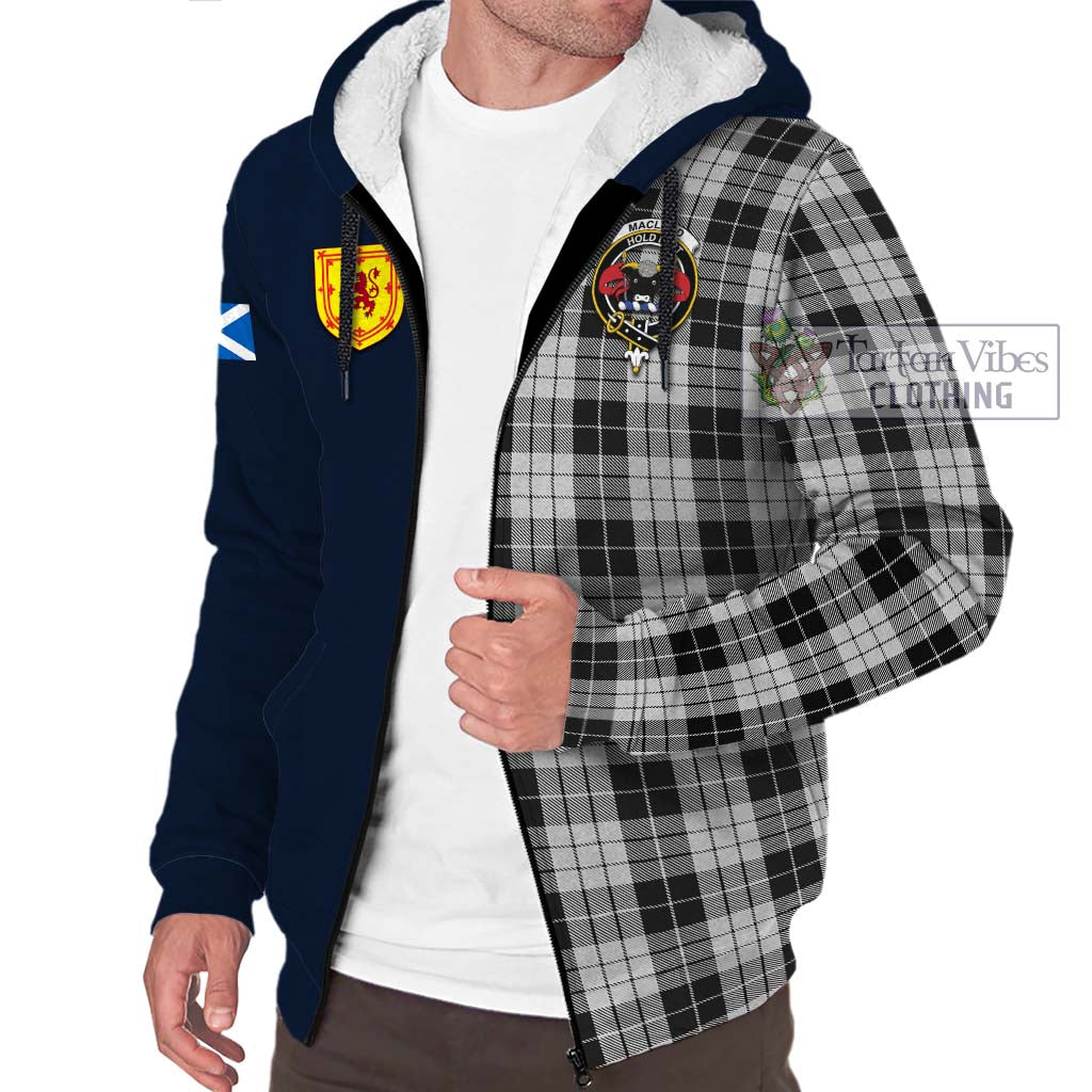 Tartan Vibes Clothing MacLeod Black and White Tartan Sherpa Hoodie with Scottish Lion Royal Arm Half Style