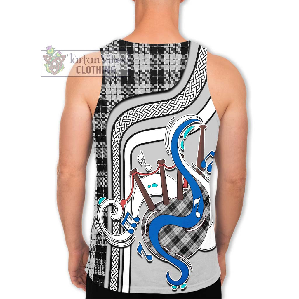 Tartan Vibes Clothing MacLeod Black and White Tartan Men's Tank Top with Epic Bagpipe Style