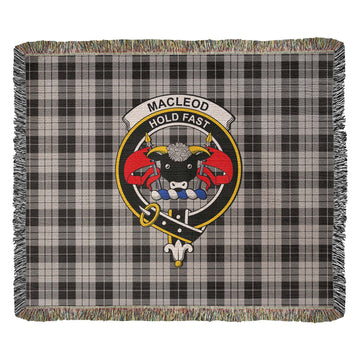 MacLeod Black and White Tartan Woven Blanket with Family Crest