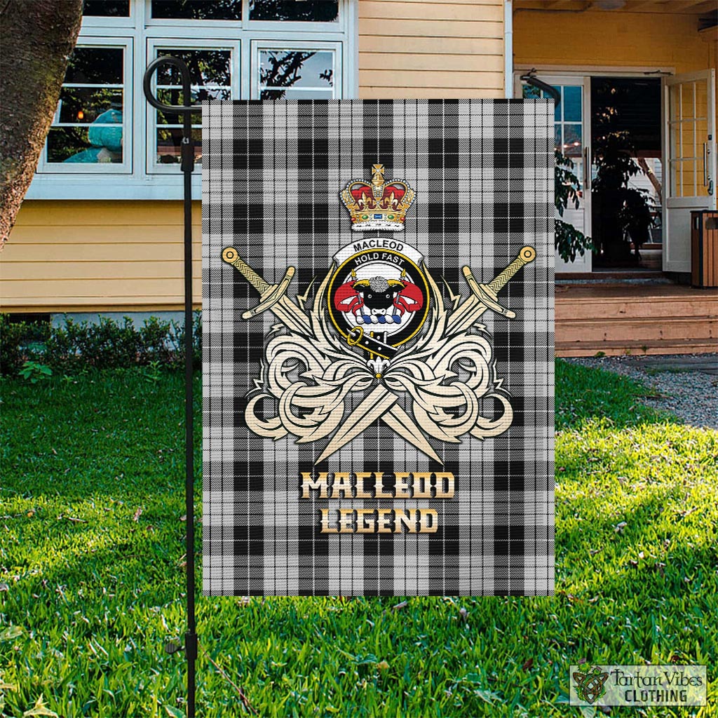 Tartan Vibes Clothing MacLeod Black and White Tartan Flag with Clan Crest and the Golden Sword of Courageous Legacy