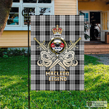 MacLeod Black and White Tartan Flag with Clan Crest and the Golden Sword of Courageous Legacy