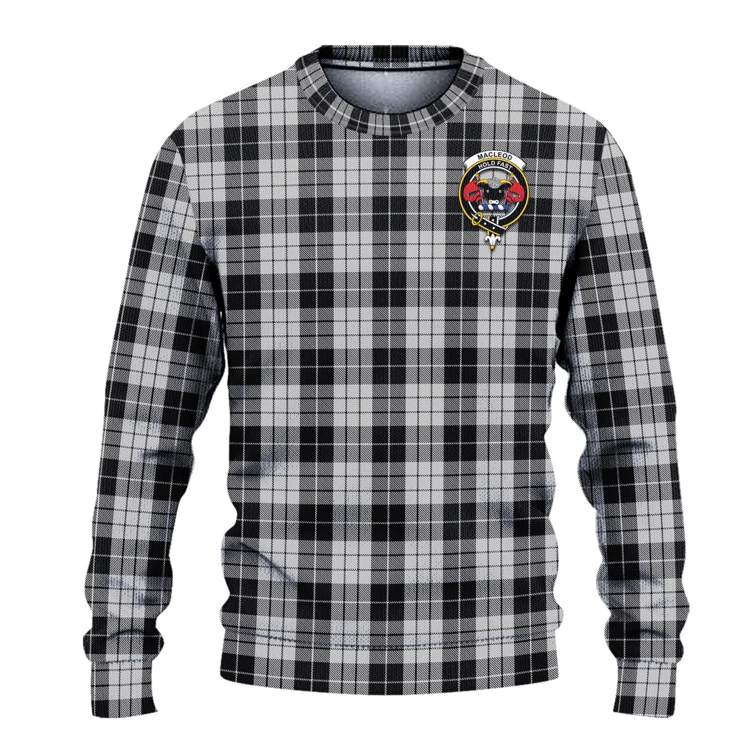 MacLeod Black and White Tartan Knitted Sweater with Family Crest - Tartanvibesclothing