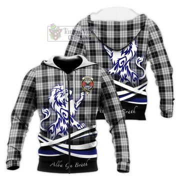 MacLeod Black and White Tartan Knitted Hoodie with Alba Gu Brath Regal Lion Emblem