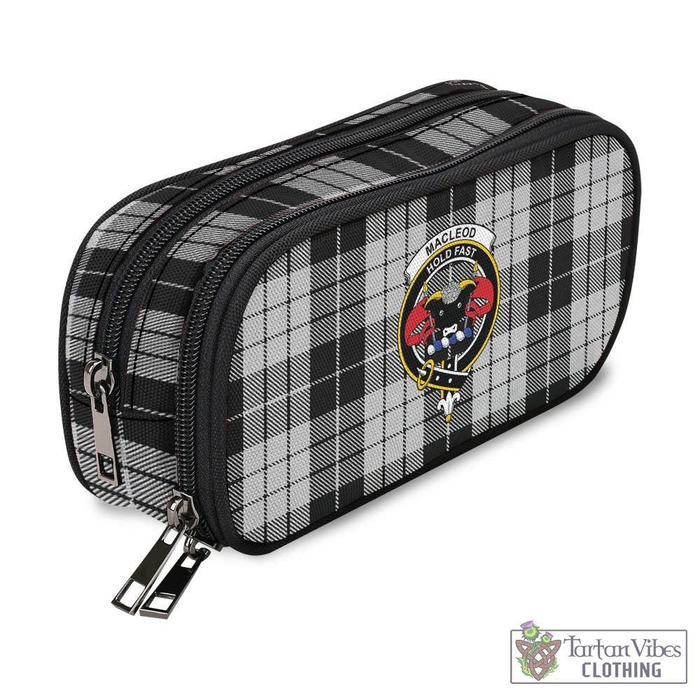 Tartan Vibes Clothing MacLeod Black and White Tartan Pen and Pencil Case with Family Crest