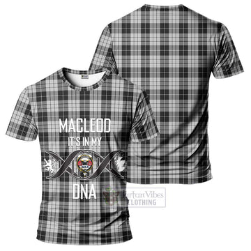 MacLeod Black and White Tartan T-Shirt with Family Crest DNA In Me Style