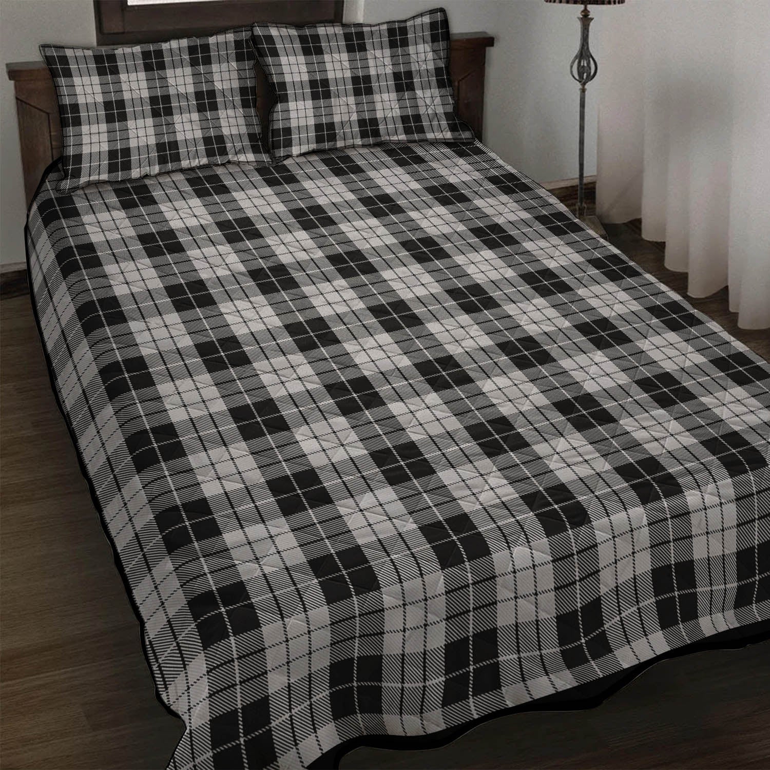 MacLeod Black and White Tartan Quilt Bed Set - Tartanvibesclothing