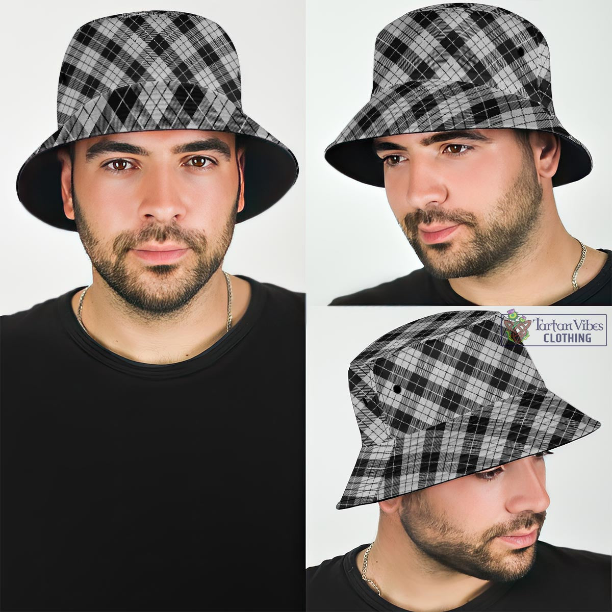 Tartan Vibes Clothing MacLeod Black and White Tartan Bucket Hat