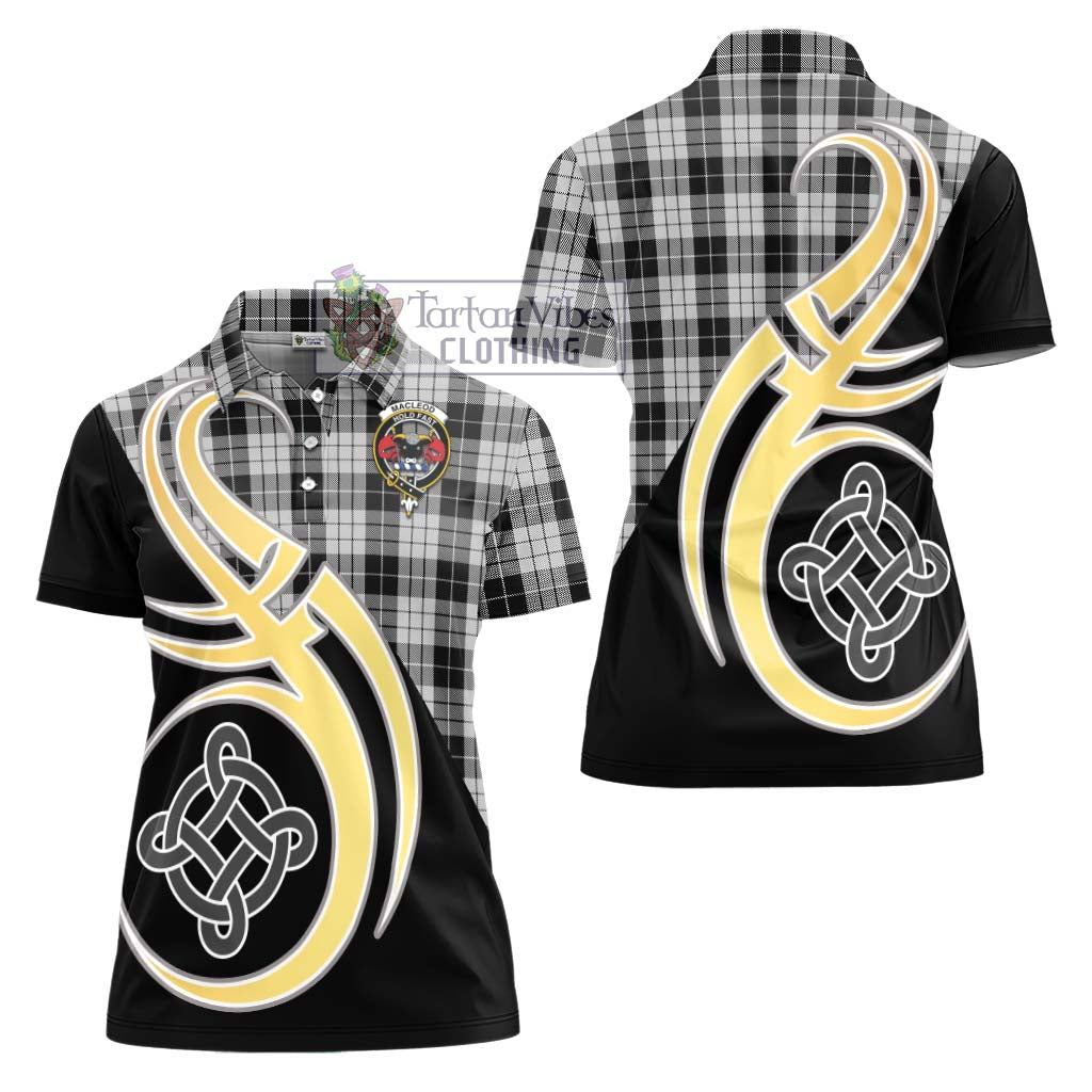 Tartan Vibes Clothing MacLeod Black and White Tartan Women's Polo Shirt with Family Crest and Celtic Symbol Style