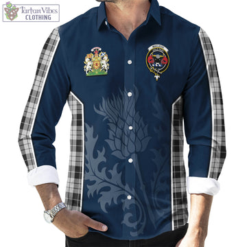 MacLeod Black and White Tartan Long Sleeve Button Up Shirt with Family Crest and Scottish Thistle Vibes Sport Style