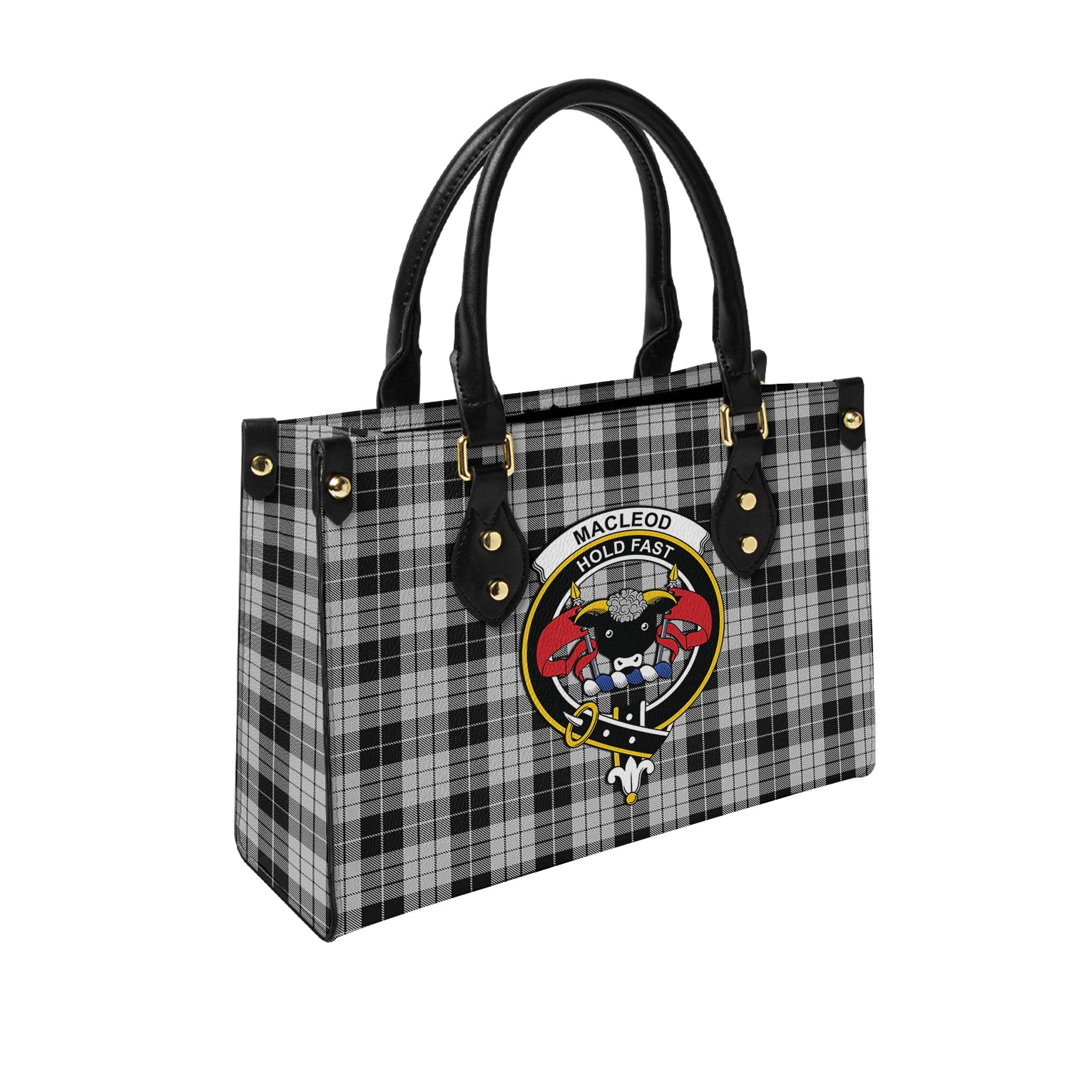 macleod-black-and-white-tartan-leather-bag-with-family-crest