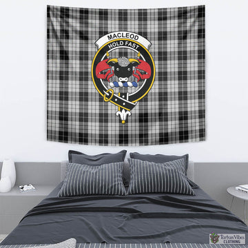 MacLeod Black and White Tartan Tapestry Wall Hanging and Home Decor for Room with Family Crest